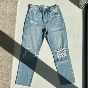 Trendy Distressed Women's Boyfriend Jeans in Light Blue